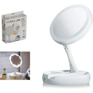 Espejo Para Maquillaje Doble C/ Aumento 10x Y Luz Led Blanco