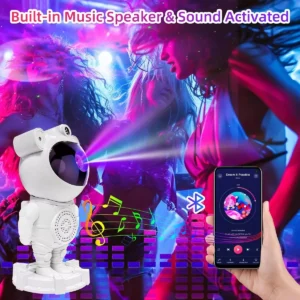 Velador Proyector Astronauta Geotek Parlante Bluetooth Luz Galaxia Estrellas Estructura Blanco