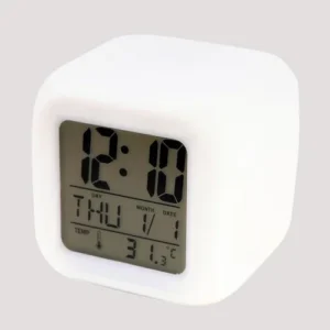 Reloj Cubo Despertador Luminoso Alarma Temperatura Color Blanco